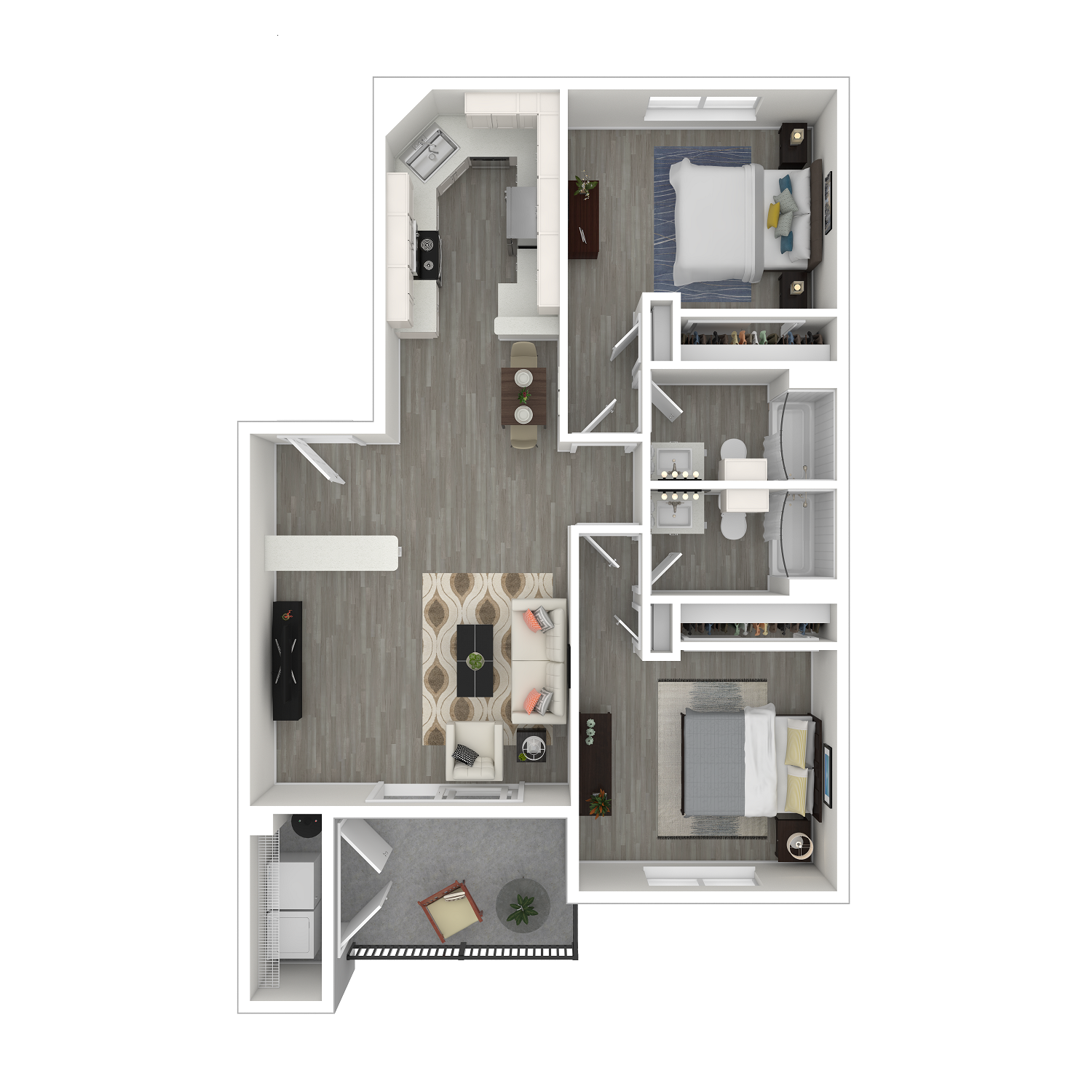 Floor plan for 2 beds, 2 baths, 978 sqft